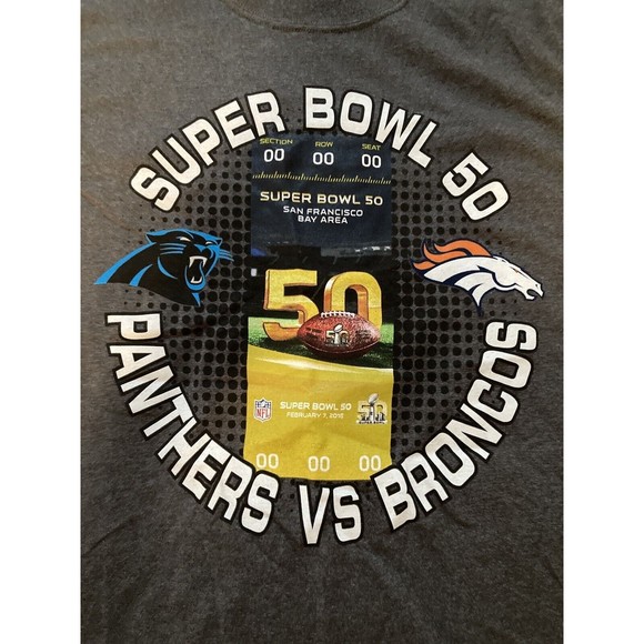 Super Bowl 50 Shirt Carolina Panthers Denver Broncos Gray NWT Size Large - Picture 2 of 7